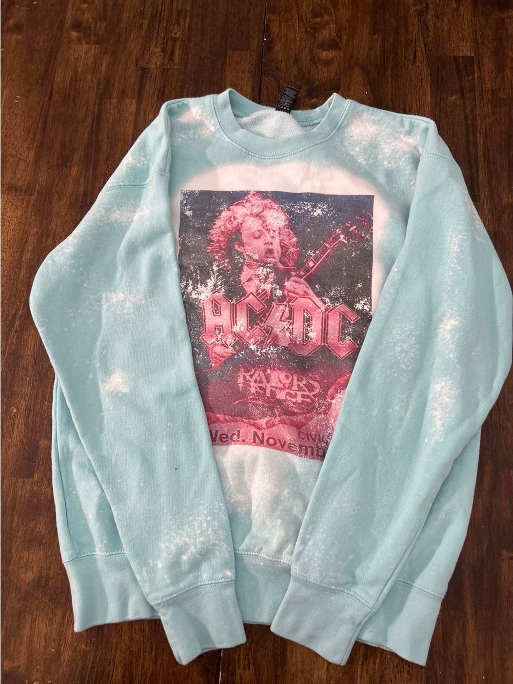 Tultex Light Teal Crewneck with Retro AC/DC Graphic